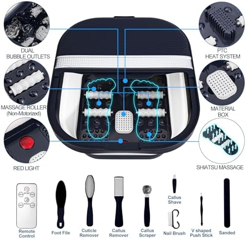 UNIFULL Collapsible Foot Bath Spa with Heat, Remote Control, Massage Rollers, Bubble, Foot Pedicure Kit, Red Light, Pedicure Foot Spa, Foot Bath for Gifts - Image 3