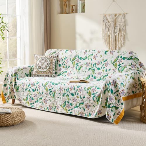 VANJOROY Boho Throw Blanket, 100% Organic Cotton Breathable Ultra Soft 91" x 108" King Bed Quilt Throw - All Season Floral Rustic Farmhouse Decor Luxury Blanket for Sofa Couch Chair - Image 7