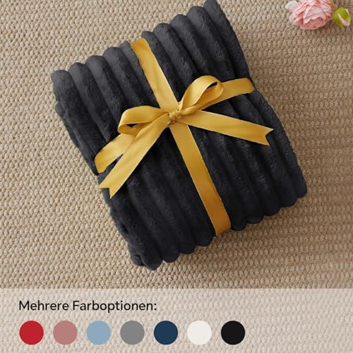 BEDELITE Ribbed Fleece Throw Blanket for Couch, Black, 50"x70" - Image 5