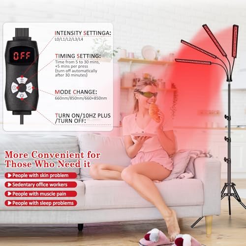 4-Head Red Light Therapy Lamp, 200 LEDs with Adjustable Stand - Image 4