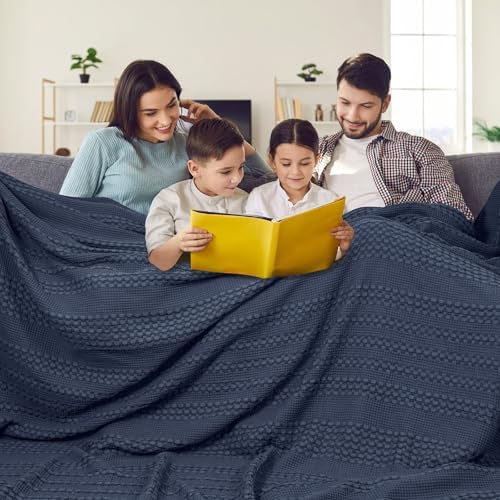 PHF Lightweight 100% Cotton Waffle Blanket, Oversized King, Indigo by PHF
