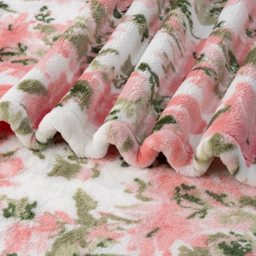 Berkshire Blanket-Classic Heavyweight Soft Printed VelvetLoft® Plush Blanket, Full/Queen Size Soft Fuzzy Warm Blanket for Couch Sofa Bed, Abstraction Pink Green, 90in x 90in - Image 6
