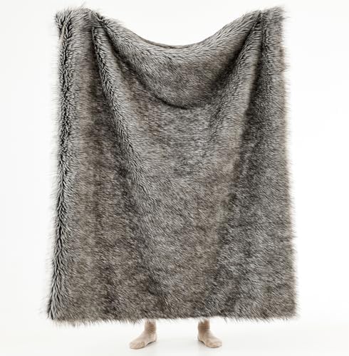 HORIMOTE HOME Luxury Plush Faux Fur Throw Blanket, Long Pile Grey with Black Tipped Blanket, Super Warm, Fuzzy, Elegant, Fluffy Decoration Blanket for Couch, Armchair, Sofa and Bed, 50''x 60'' - Image 3