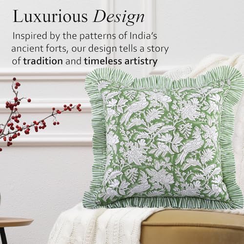 CPC Olive Green Ruffle Throw Pillow Covers for Couch, 24x24 Inch Cotton Stripe Ruffle Couch Pillows for Living Room, Hidden 20 Inch Zipper Boho Pillow Case or Cute Outdoor Pillows - Image 4