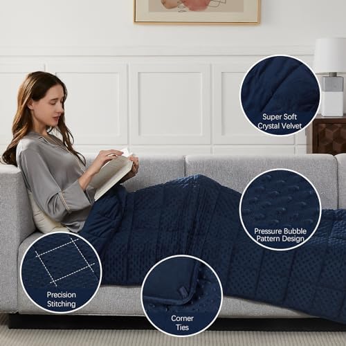 CuteKing Weighted Blanket - Weighted Blanket with Premium Glass Beads - Heavy Blanket Crystal Velvet for Comfort Sleep - Thick Blanket All Season (15lbs, 60"x80", Blue Bubble) - Image 5