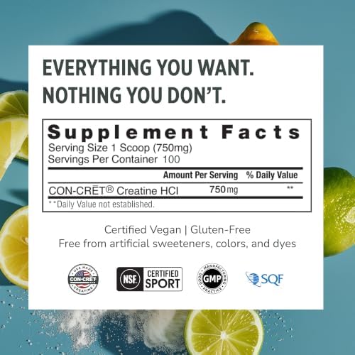 CON-CRET Creatine HCl Powder for Women and Men, Lemon Lime, 100 Servings - Image 6