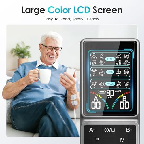 TENS Unit Muscle Stimulator with HD Color Screen, 3-in-1 TENS EMS Machine for Pain Relief & Muscle Recovery, 24 Modes Pulse Massager for Sciatica, Back, Hip, Neck, Shoulder and Elbow Pain - Image 4