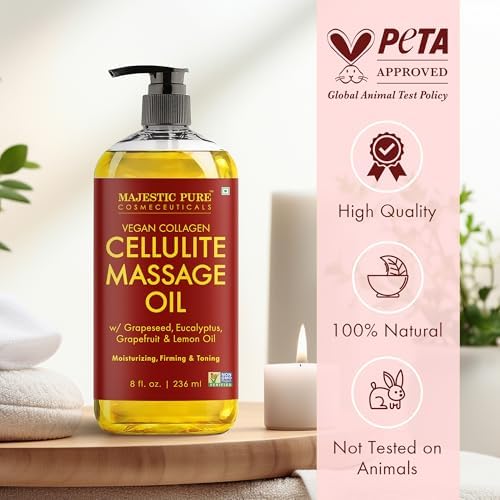 Majestic Pure Cellulite Massage Oil with Vegan Collagen, Body Oil 8 fl oz - Image 4