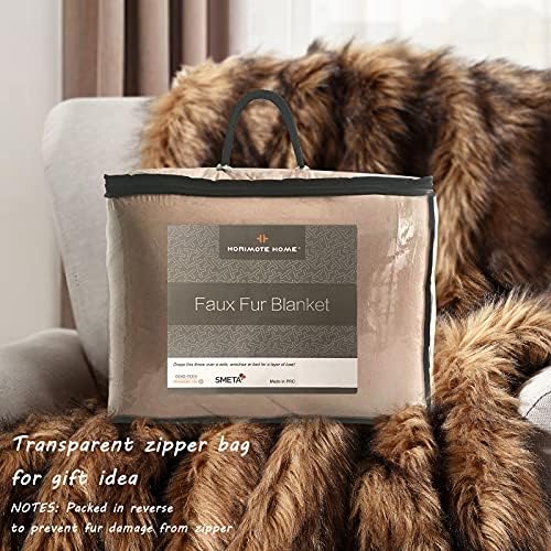 Luxury Plush Faux Fur Throw Blanket, Long Pile Brown with Black Tipped Blanket, Super Warm, Fuzzy, Elegant, Fluffy Decoration Blanket Scarf for Sofa, Armchair, Couch and Bed, 60''x 80'' - Image 6