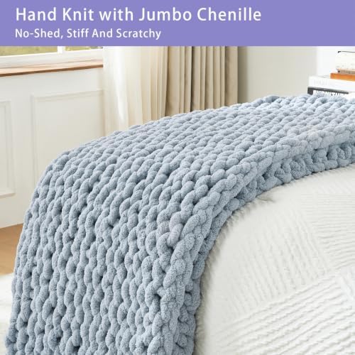 Bigacogo Chunky Knit Throw Blanket for Couch, 40x60 inches, Fog Blue - Image 5