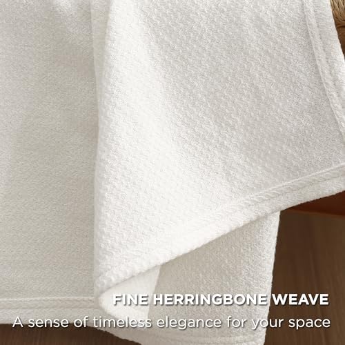 Bedsure 100% Cotton Blanket, Herringbone Weave, Twin-XL, White - Image 3