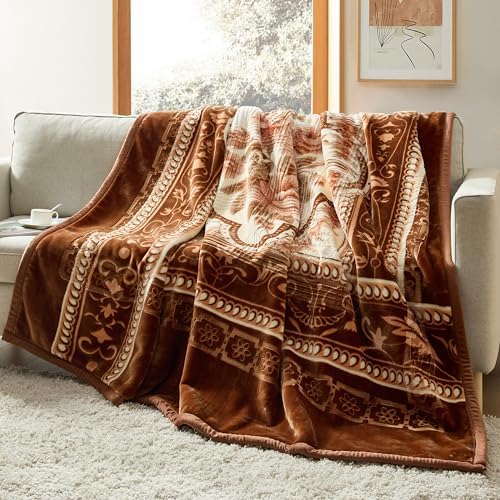 Nestl Korean Mink Blanket Queen Size - 9 Lbs Velvet Fleece Korean Blanket - 2 Ply Warm & Thick Winter Blanket - Wrinkle & Fade Resistant - 79 x 94 Inches (Brown) by Nestl