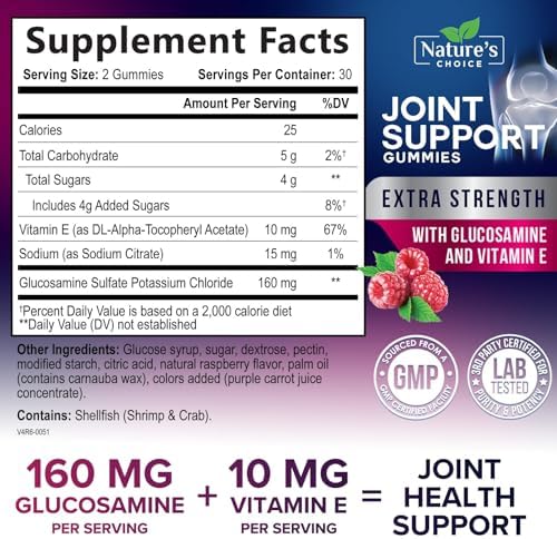 Joint Support Gummies - Extra Strength Glucosamine Gummy Supports Joints Health & Flexibility for Back, Knees, Hands - Natural Vitamin E Immune Support - Best Supplement for Women & Men - 60 Gummies - Image 2