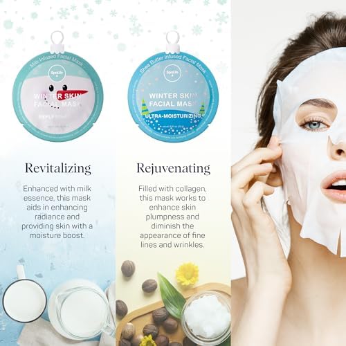SpaLife Beauty Winter Skin Christmas Face Mask Bundle | Korean Facial Masks | Hydrating, Moisturizing and Firming Sheet Mask Set | Christmas Ideas for Women | 12 Pack - Image 3
