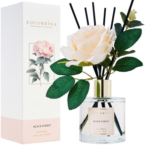 Cocorrina Reed Diffuser Set, Flower Reed Diffuser Black Forest 6.7 oz, Scented Diffuser with Sticks Home Fragrance Essential Oil for Bathroom Shelf Decor, Living Room, Large Room, 1pack by COCORR%C3%8DNA