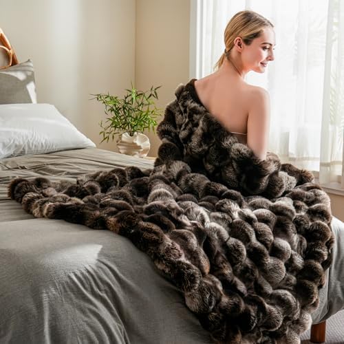 BENVWE Fluffy Faux Fur Throw Blanket for Couch, Soft Plush Thick Cozy Fuzzy Luxury Minky Bubble Blanket for Home Living Room Decor Gift for Women, Tie-dye Coffee, 60" x 80", 1100GSM by BENVWE