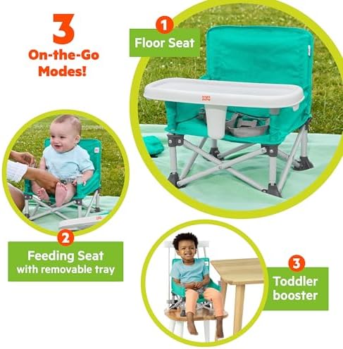 Bright Starts Pop 'N Sit Portable Booster, Indoor/Outdoor Use, Floor Seat with Feeding Tray, Teal, 6 Mos - 3 Yrs - Image 3