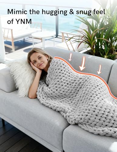 YnM Chunky Throw Blanket, Hand Knitted with Chenille Yarn, Skin Friendly, Ventilated and Breathable, Machine Washable, Home Décor Piece for Couch, Sofa and Bed (Glacier Grey, 40x50 Inch) - Image 4