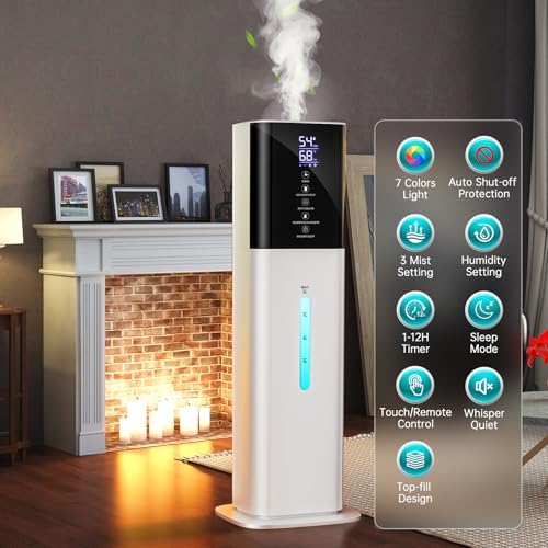 Humidifier Large Room Bedroom, 8L/2.1Gal Top Fill Cool Mist Humidifiers with Humidistat, 3-Speeds, 48H Runtime, Quiet Sleep Mode, Night Light, 12H Timer, 360° Nozzle & Aroma Diffuser for Baby, Plants - Image 2