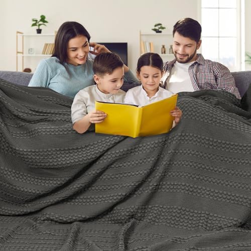 PHF Lightweight 100% Cotton Waffle Blanket, Oversized King, Charcoal Grey by PHF