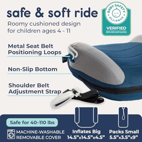 UberBoost Inflatable Booster Car Seat, Travel Booster Seat, Navy/Gray - Image 3