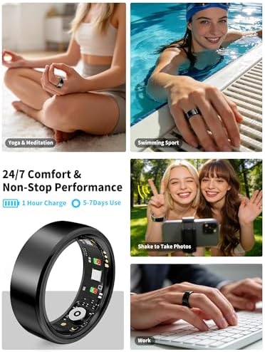 Smart Ring for Women Men Fitness Tracker Heart Rate Sleep Trends 128 Sports Modes Gesture Control Cycle Tracking IP68 Waterproof No Subscription Compatible with iPhone Android (Black, Size 9) - Image 5