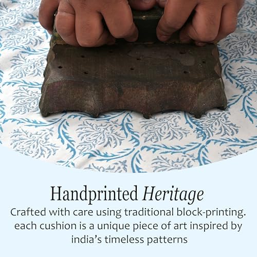 CPC Indigo Regal Hand Block Print 100% Cotton Ruffle Throw Pillow Cover 18x18 inch with Hidden Zipper Decorative for Couch, Bed, Sofa, Farmhouse, Cottagecore Decor Gift Christmas Fall Thanksgiving - Image 5