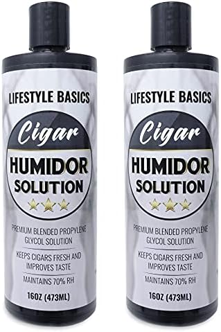 Humidor Solution 16 oz (2-Pack), Humidifier Liquid, 70% RH by LifestyleBasics