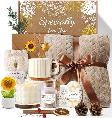 11pcs Spa Gift Baskets for Women, Sunflower Self Care Set, Brown by Coralogo
