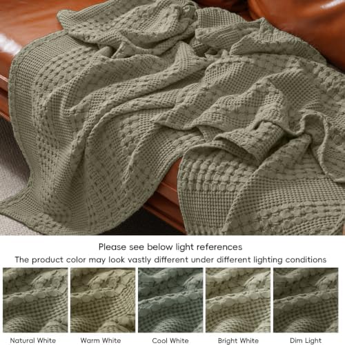PHF Lightweight 100% Cotton Waffle Blanket for Bed, King, Dusty Sage - Image 6