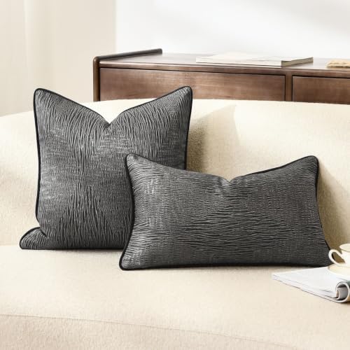 Designer Onyx Black Abstract Texture Throw Pillow Cover, Luxury Pillow Cover for Modern & Classic Home Decor, 20x12 Inch (Single Pack) - Image 2
