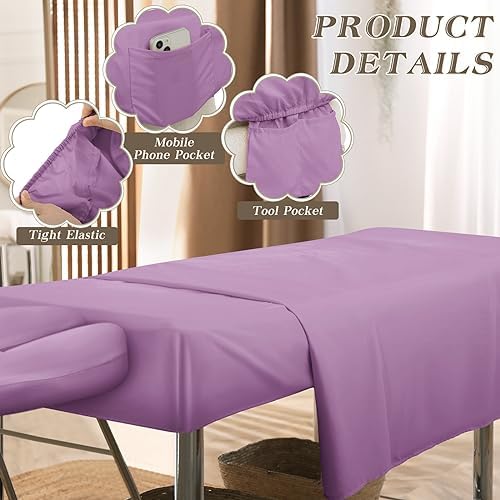Mixweer 9 Pcs 3 Set Microfiber Massage Table Sheets Set Bulk Includes Flat Sheet, Fitted Sheet with Pocket, Face Rest Cover(Purple) - Image 3