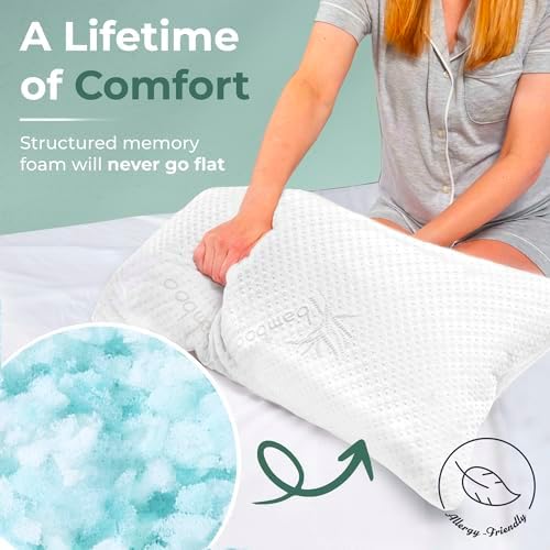 Snuggle-Pedic Adjustable Gel Cooling Pillow - Shredded Memory Foam Pillows for Side, Stomach & Back Sleepers - Keeps Shape - College Dorm Room Essentials for Girls and Guys - Standard - Image 4