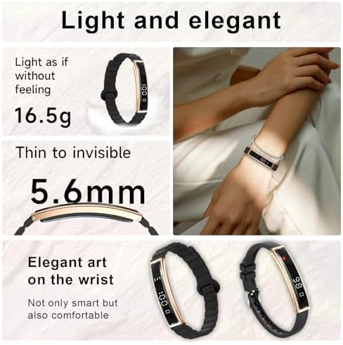 Efolen Smart Bracelet for Women,Ultralight Fitness Tracker Smart Wristband with Heart Rate/Blood Oxygen/Sleep Monitor/Pedometer,Slim Smartwatch for Android iPhone,Activity Tracker,2 Band,Gold+Black - Image 2