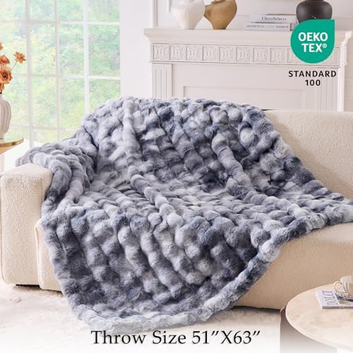 BENVWE Fluffy Faux Fur Throw Blanket for Couch - Soft, Plush, Thick, Cozy, Fuzzy Luxury Bubble Blanket for Home Living Room Decor, Gifts for Women, Tie-dye Light Grey, 51" x 63", 1100GSM - Image 2