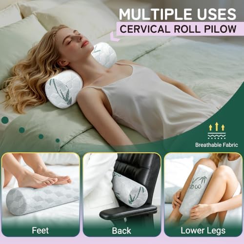 Cervical Roll Pillow, Cylinder Neck Pillow with Removable Washable Cover - Image 4
