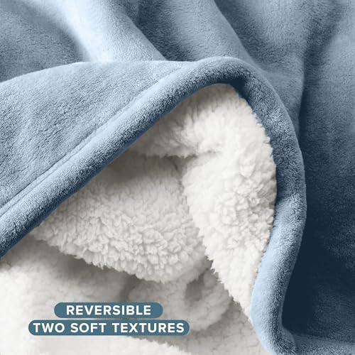 Bare Home Sherpa Fleece Blanket (Twin/Twin XL, Dusty Blue) - Image 5
