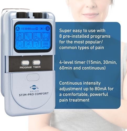 axion TENS Unit STIM-PRO Comfort - with 4 pcs of 2x2‘‘ Electrode Pads | TENS Machine Muscle and Nerve Stimulator for Drug-Free Pain Relief for Sore and Aching Muscles Like Back Pain - Image 2