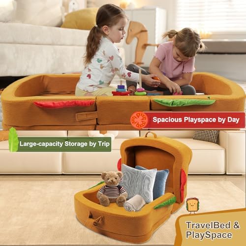 Toddler Travel Bed Sandwich Style - Portable Toddlers Floor Beds, Foldable Soft Foam Travel Bed for Baby and Kid, Washable Cover Toddler Cot with Safety Rail for Travel, Home/Travel Sleep - Image 3