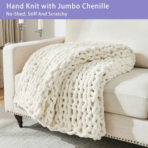 Bigacogo Chunky Knit Throw Blanket for Couch, 40x60 inches, Vintage White - Image 5