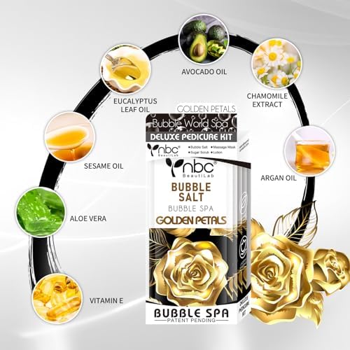 Pedicure Kit Foot Soak Set: Bubble Salt, Sugar Scrub, Massage Mask, Massage Lotion in a Box, 4 Step Foot Spa Kit for Dry Feet,Tired Feet (1 Set Golden Petals) - Image 4