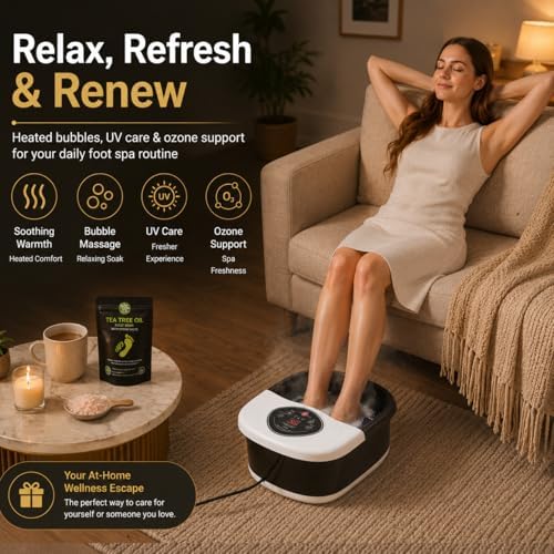 Foot Spa Bath Massager with Heat, UV Ozone & Oxygen Bubbles, Shiatsu Rollers Epsom Salt Temperature Control, Relieves Stress and Feet Pain - Home Pedicure Soaking Tub Gift for Women/Men - Image 2