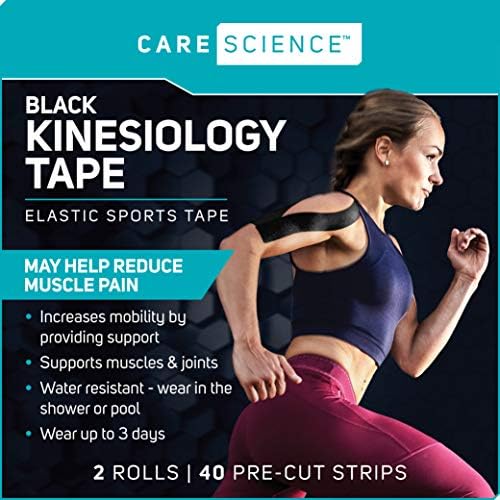 Care Science Waterproof Black Kinesiology Tape, 40 Precut Strips, 2 Rolls - Image 2