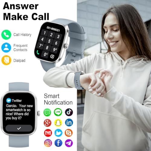 Smart Watch(Answer/Make Call), 1.91"HD Smartwatch for Men Women with Heart Rate/Sleep Monitor/Pedometer/Calories, 113+ Sports Fitness Watch Tracker, IP68 Waterproof Step Counter for Android iOS-Gray - Image 2