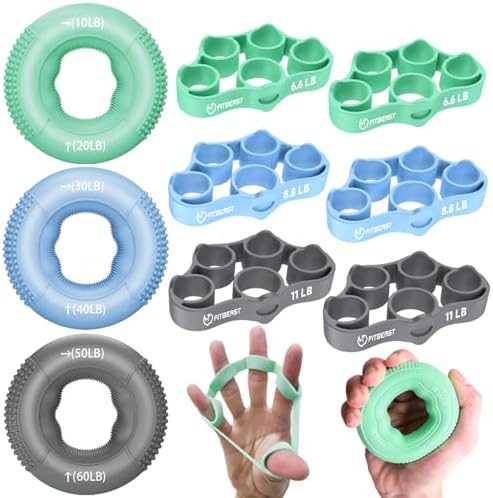 FitBeast Grip Strength Trainer, Finger Exerciser, Forearm Strengthener 9-Piece Kit, Hand Grip Strengthener Targeted Strength, Relief & Recovery by FitBeast