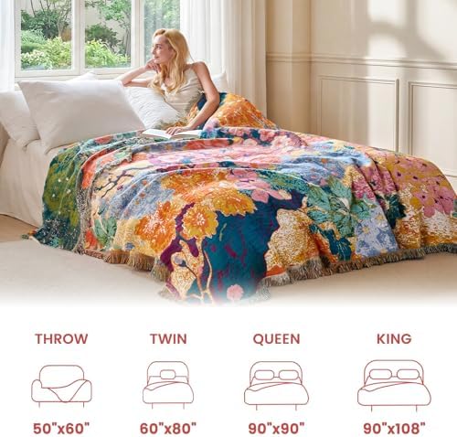 MSGKV Boho Throw Blanket 50"x60" Cotton Floral Blanket for Couch & Sofa - Image 5