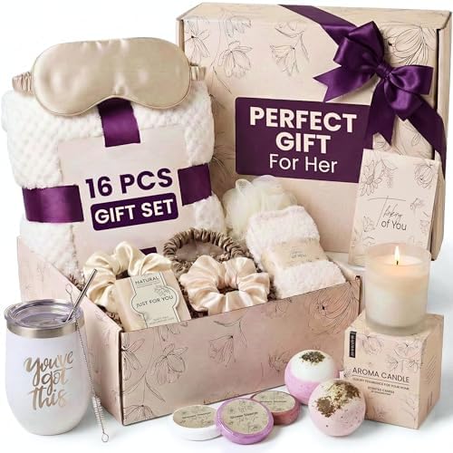 16 Pcs Get Well Soon Gift Basket for Women - Relaxing Spa Gift & Unique Birthday Gift Box for Her, Self Care Gift Sets for Women, Thinking of You Care Package for Mom, Wife, Sister, Friend by DiamondPoint
