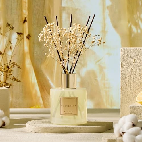 COCORRÍNA Reed Diffuser - Clean Linen 17 Fl.oz Reed Diffuser with 8 Sticks Scented Diffuser with Preserved Flowers for Bathroom Home Decor - Image 5