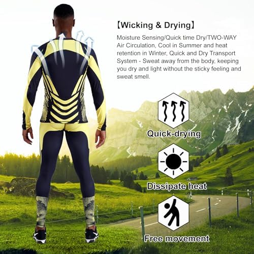 OEBLD Men's Workout Compression Clothes Long Sleeve Compression Shirts and Pants Thermal Base Layer Set - Image 3