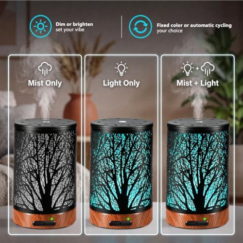 Essential Oil Diffuser - 150ML Metal Aromatherapy Diffuser for Essential Oils with 7 Colors Lights Gifts for Mom Auto Shut-Off & Ultrasonic Cool Mist Diffuser, Ambience for Home - Image 2